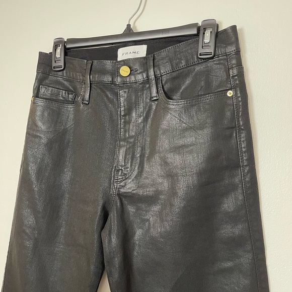 Frame High Rise Straight Coated  Stretchy Jeans in Noir Womens Size 29 - Picture 4 of 14